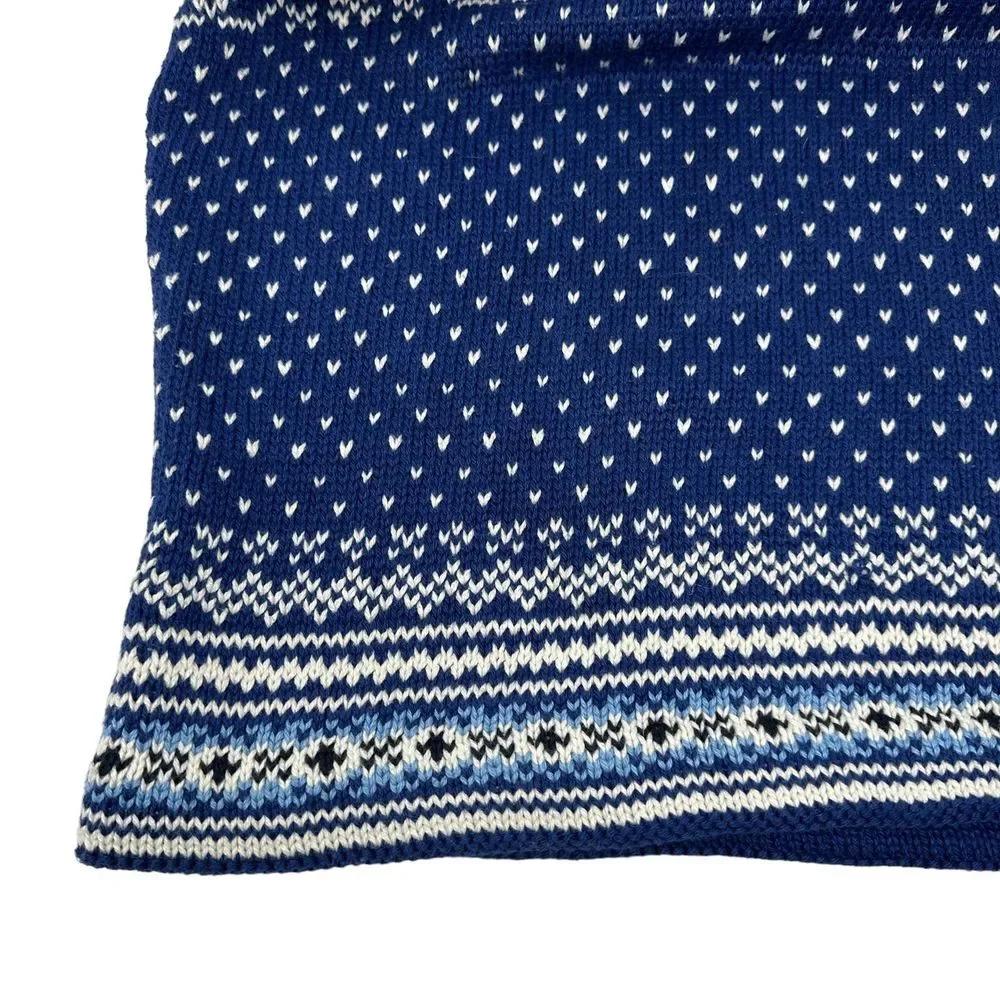 LL Bean Women's Blue White Fair Isle Cotton Crewneck 3 Button Sweater Medium - Picture 9 of 13